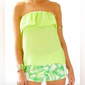 NWT Lilly Pulitzer Lime Ruffle Strapless Top XS Dew Drop 91854